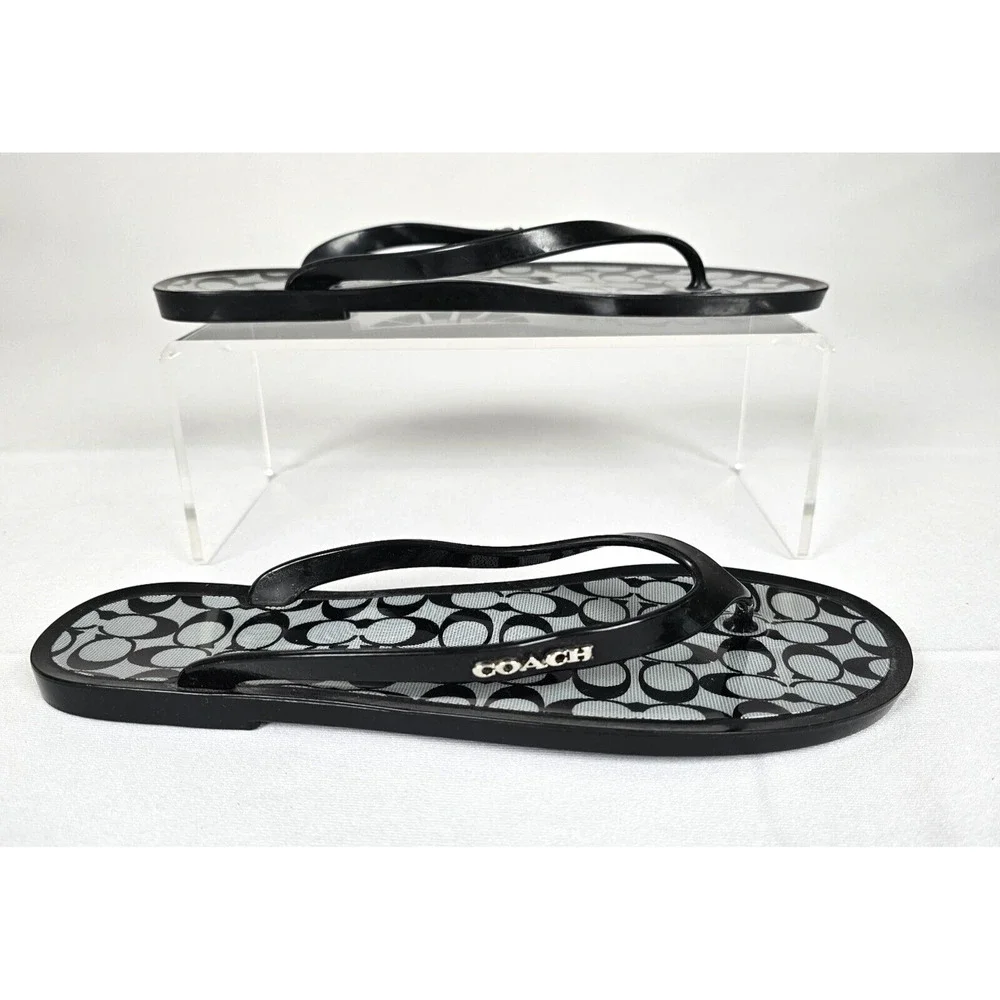 Coach Lyra Women's 7B Black Jelly Embellished Signature Logo Flip Flops Sandals - Picture 4 of 10